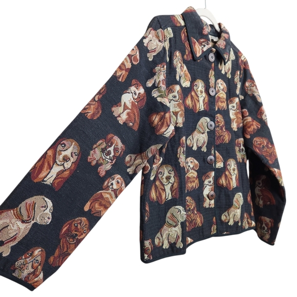 New Direction Vintage Cottagecore Black Puppy Dog Blazer Jacket Womens Size XL - Picture 2 of 9